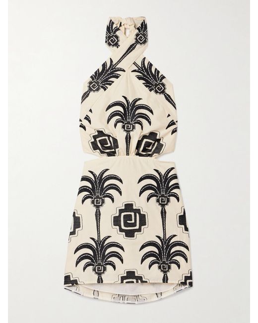 Johanna Ortiz White Pintaderas Neckholder-Minikleid Aus Besticktem Voile Aus Einer Baumwollmischung Mit Cut-Out