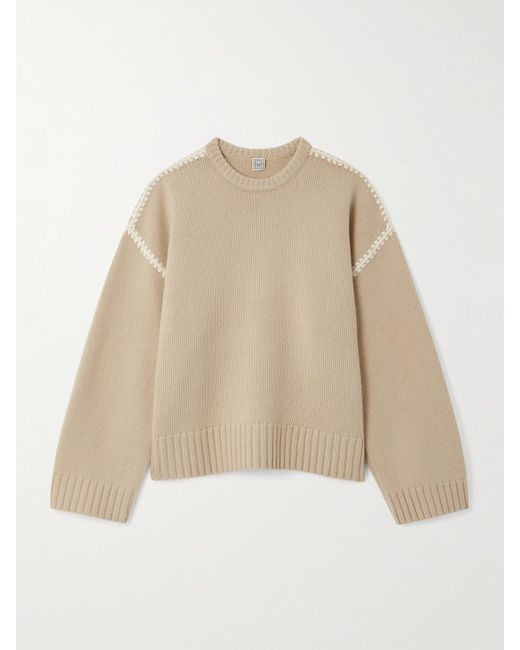 Totême  Natural Oversized-Pullover Aus Einer Woll-Kaschmirmischung Mit Stickereien