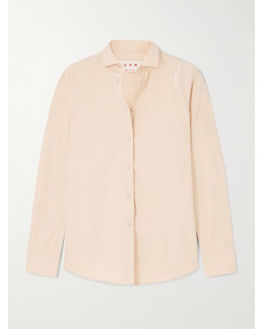 Marni Natural Embroidered Organic Cotton-Poplin Shirt