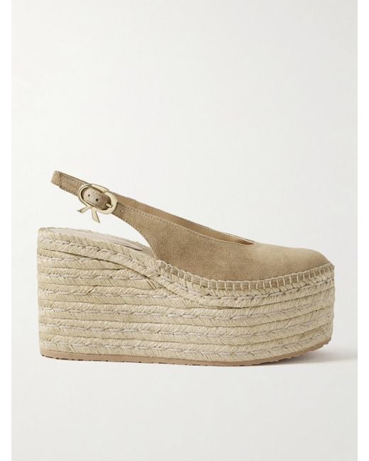 Gianvito Rossi Natural 110 Suede Slingback Platform Espadrilles