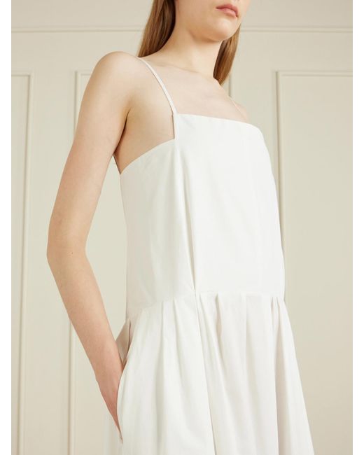 Khaite White Adira Pleated Cotton-Poplin Midi Dress