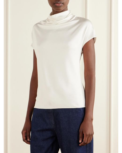 Another Tomorrow White Draped Jersey Top