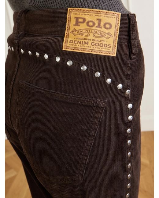 Polo Ralph Lauren Brown Studded Stretch-Cotton Corduroy Flared Pants
