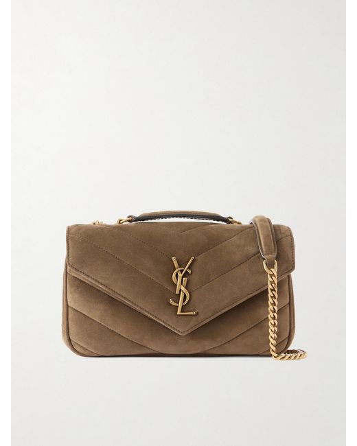 Saint Laurent Brown Loulou Small Matelassé Suede Shoulder Bag
