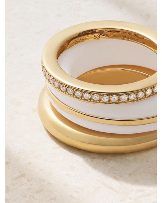 Set De Trois Bagues En Or 14 Carats (585/1000) Recyclé, Agate Et Diamants The Albert, Essential Stacking Et Triple Eternity BY PARIAH en coloris Natural