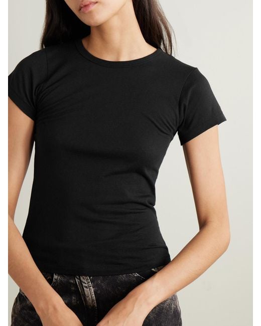 ÉTERNE Black Short Sleeve Baby Tee Cotton And Modal-Blend Jersey T-Shirt