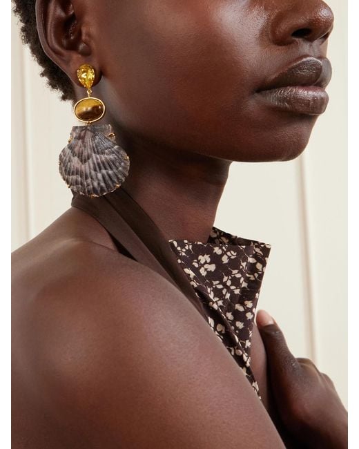 Jennifer Behr White Augustine-Tone Crystal And Tiger Eye-Embellished Seashell Earrings