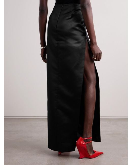 David Koma Black Floral-Print Duchesse-Satin Maxi Skirt
