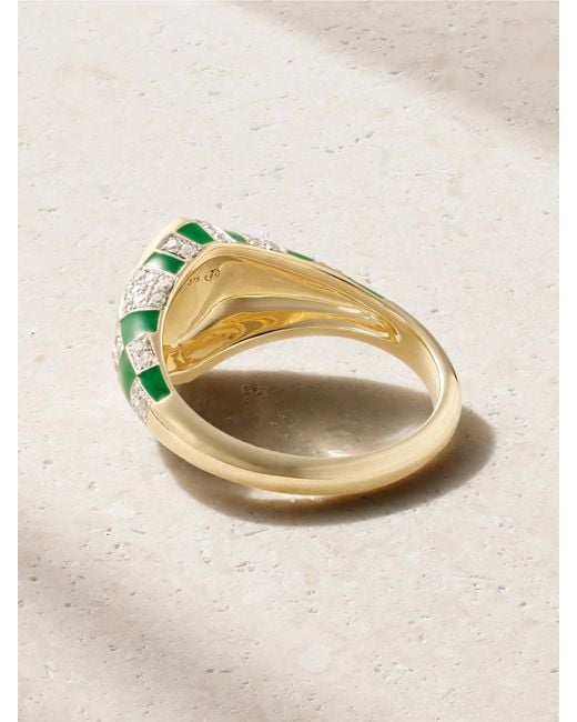 Yvonne Léon Green Baby Chevalière Marquise 9-Karat And, Enamel And Diamond Signet Ring
