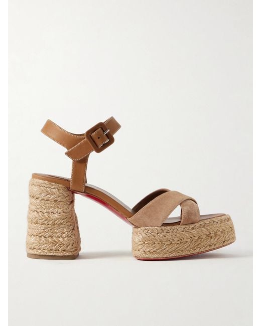 Christian Louboutin Natural Calakala 70 Espadrille-Plateausandalen Aus Leder Und Veloursleder