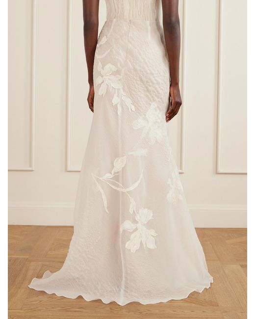 Danielle Frankel White Dean Floral-Embroidered Silk-Blend Organza Maxi Skirt
