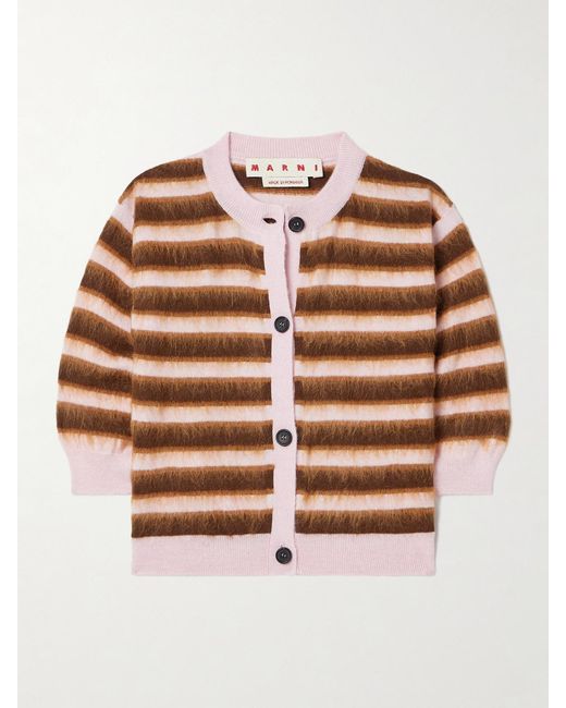 Marni Brown Striped Mohair Blend-Trimmed Wool Cardigan