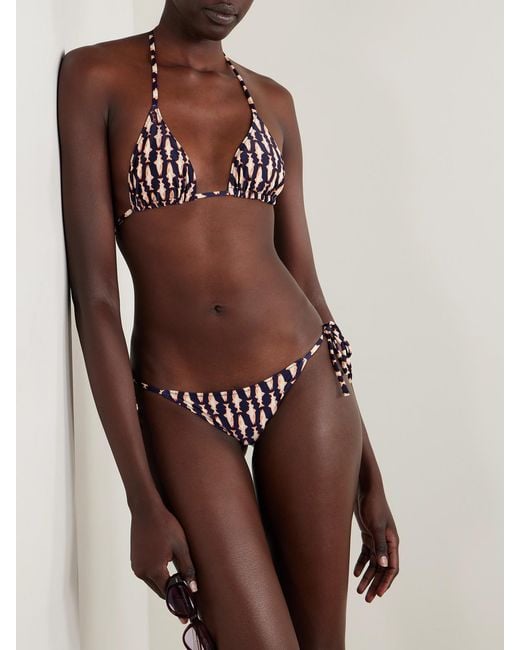 LaDoubleJ Blue Printed Triangle Bikini Top