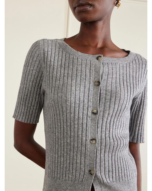 Allude Gray Ribbed Cotton And Cashmere-Blend Cardigan