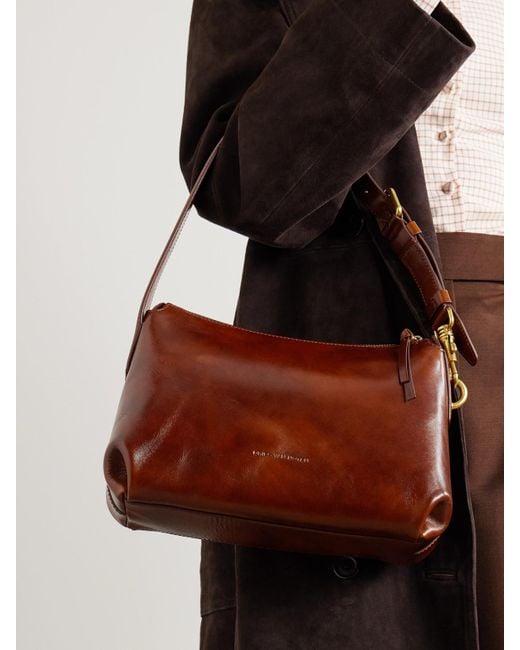 Dries Van Noten Brown Small Glossed-Leather Shoulder Bag