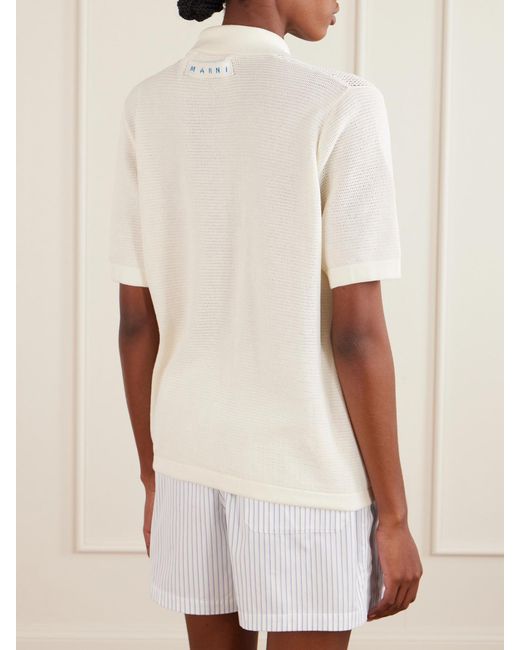 Marni Blue Intarsia Open-Knit Cotton Polo Shirt