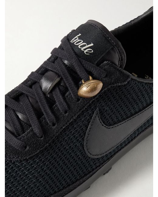 Nike Black Bode Astrograbber Leather And Suede-Trimmed Waffle-Knit Sneakers