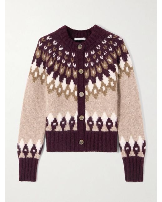 Veronica Beard Brown Christina Fair Isle Alpaca-Blend Cardigan