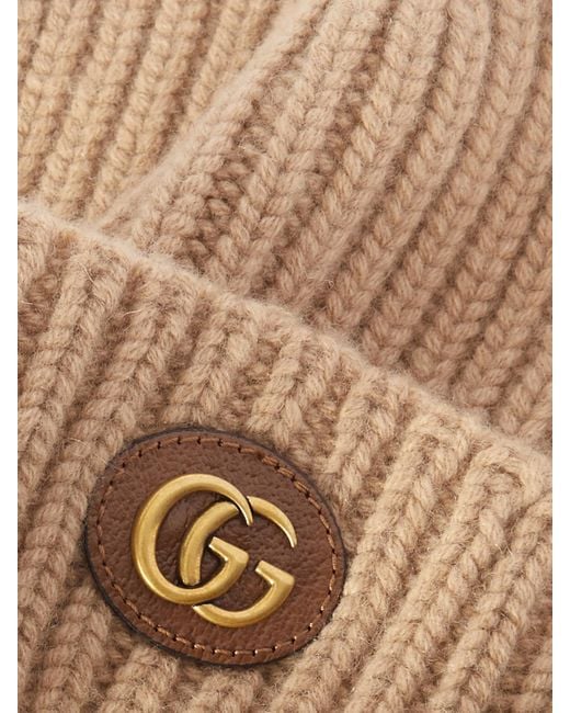 Gucci Natural Victor Appliquéd Ribbed Wool And Cashmere-Blend Beanie