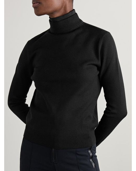 Aztech Mountain Black Etta Layered Jersey-Trimmed Wool-Blend Turtleneck Sweater