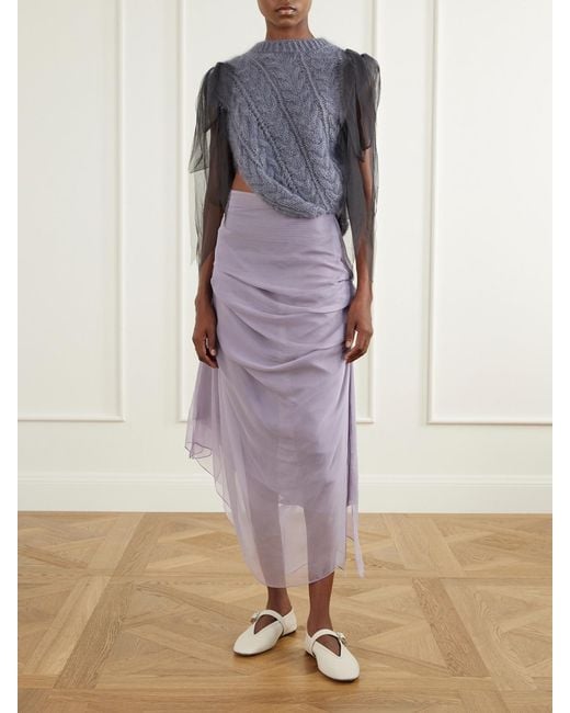 PAULINE DUJANCOURT Gray Winnie Chiffon-Trimmed Wool-Blend Sweater
