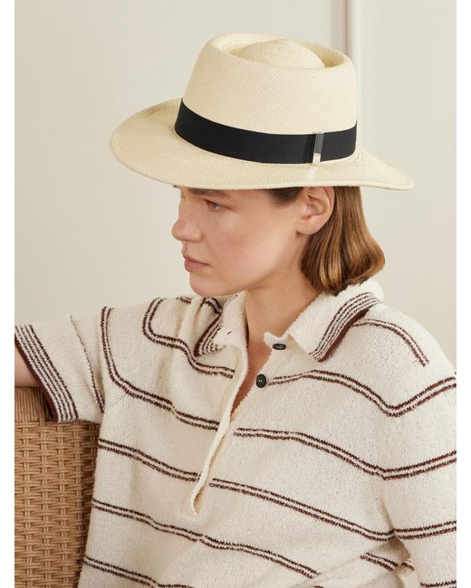 Gigi Burris Millinery White Sophia Cotton-Trimmed Woven Straw Fedora