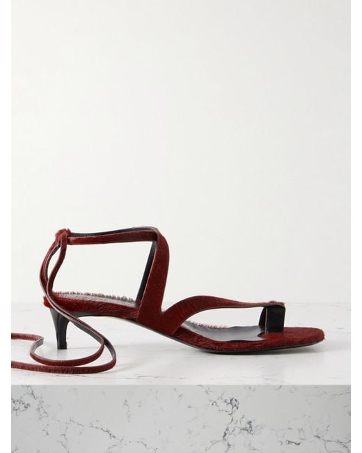 Khaite Red Aimee Calf Hair Sandals