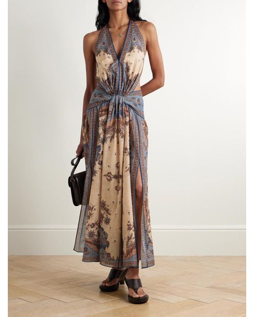 zimmermann open back dress Open-back floral-print linen and silk-blend organza maxi dress - red