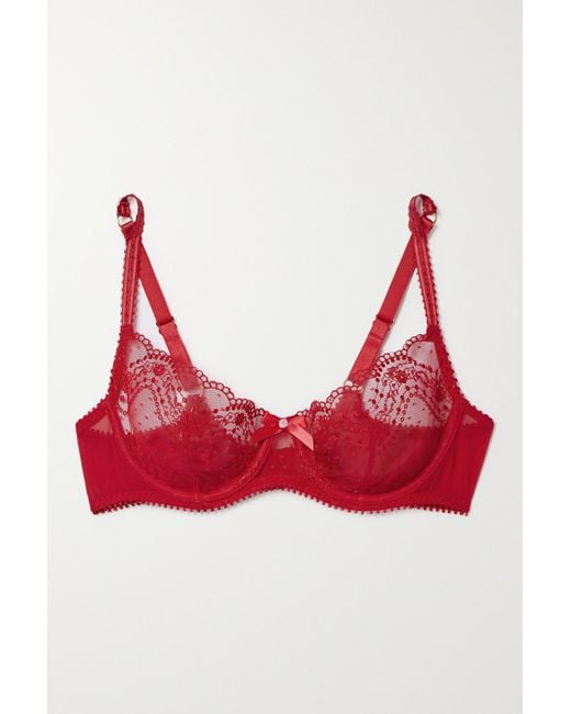 Agent Provocateur Yuma Satin-trimmed Embroidered Tulle Underwired Soft-cup  Bra