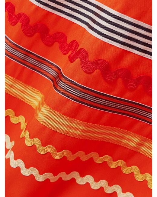 Christopher John Rogers Red Belted Ric Rac And Grosgrain-Trimmed Cotton-Twill Maxi Shirt Dress