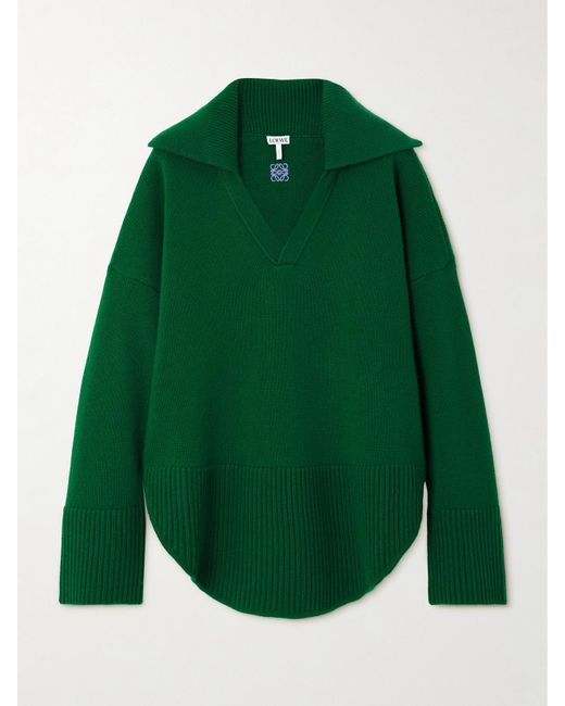 Loewe Green Asymmetric Cashmere Polo Sweater