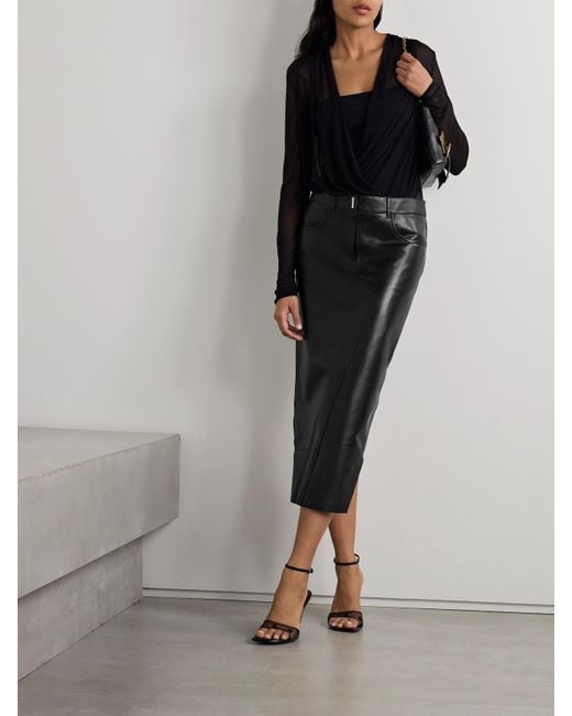 Givenchy Black Leather Midi Skirt