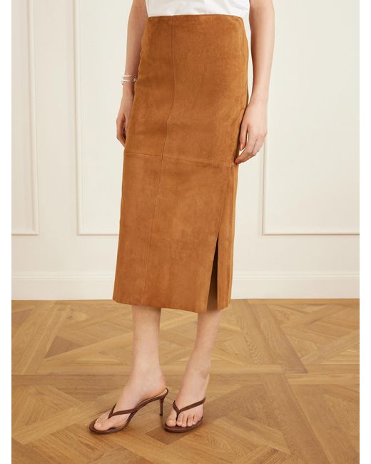 Stouls Brown Winona Paneled Suede Midi Skirt