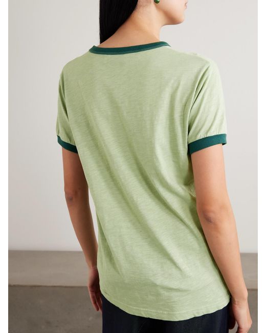 Sanderlak Green Printed Two-Tone Cotton-Jersey T-Shirt