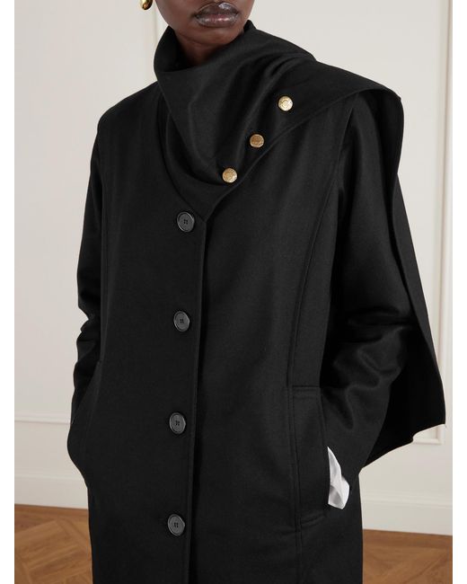 Maison Mayle Black Isadore Scarf-Detailed Wool-Blend Coat