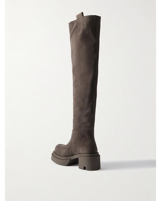 Rick Owens White Wader Bogun Suede Over-The-Knee Platform Boots