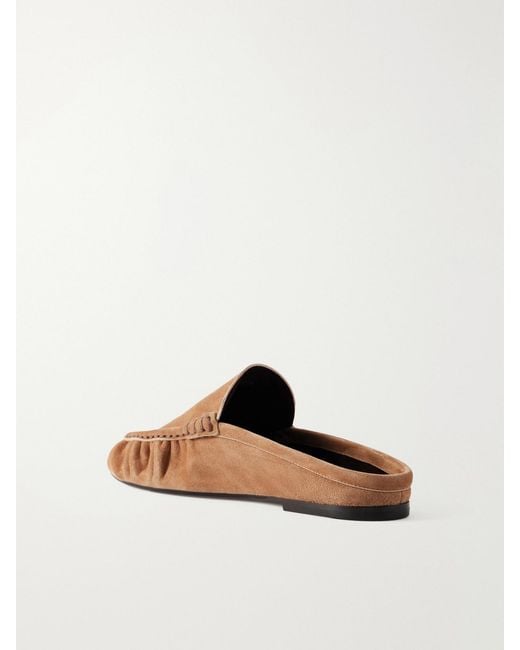 Saint Laurent Brown Le Loafer 05 Cassandre-Embellished Suede Mules