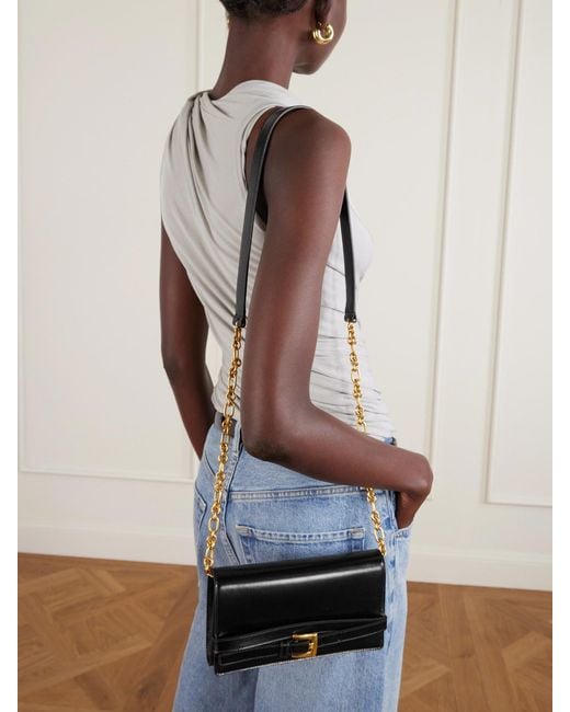 Balmain Black Shuffle Buckled Leather Shoulder Bag