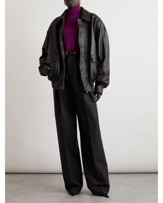 Saint Laurent Black Pleated Grain De Poudre Wool And Mohair-Blend Pants