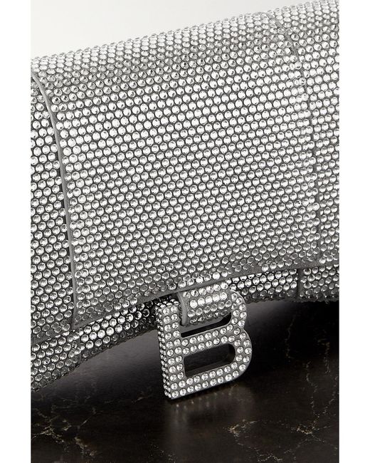 Balenciaga Gray Hourglass Crystal-Embellished Suede Shoulder Bag