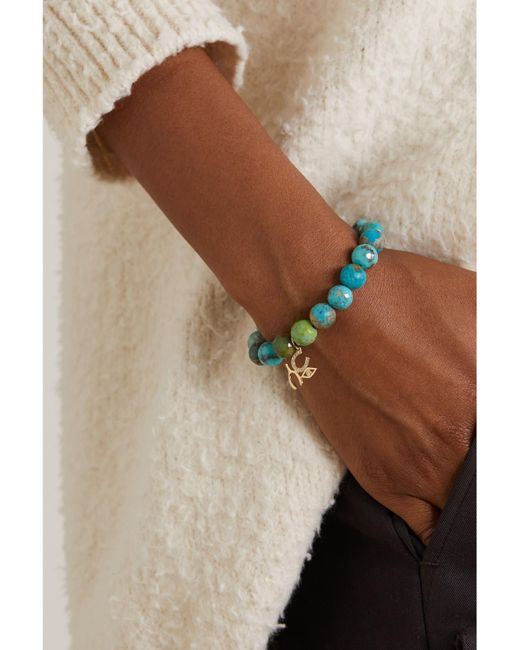 Sydney Evan Green Large Luck And Protection 14-karat Gold, Turquoise And Diamond Bracelet