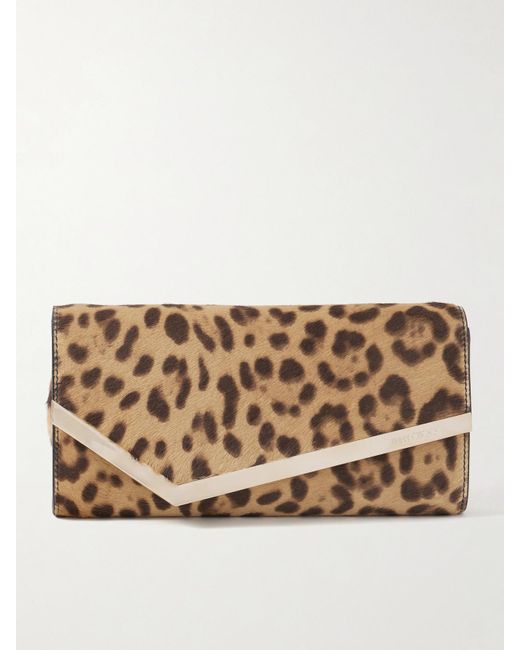 Jimmy Choo Natural Emmie Leopard-Print Calf Hair Clutch