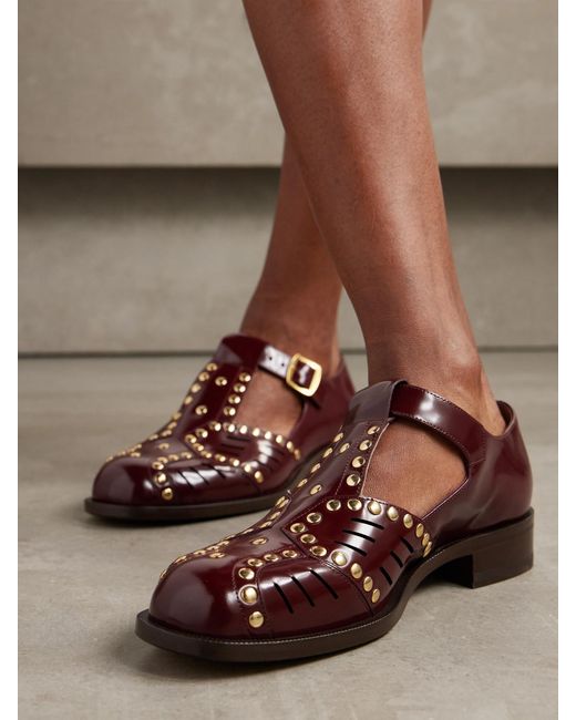 Bally Brown Spiegel Studded Cutout Glossed-Leather Brogues