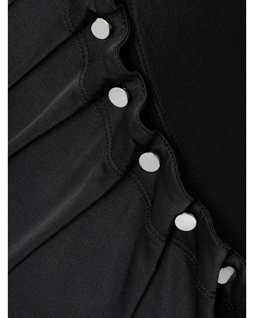 Rabanne Black Embellished Gathered Satin-Jersey Midi Shirt Dress
