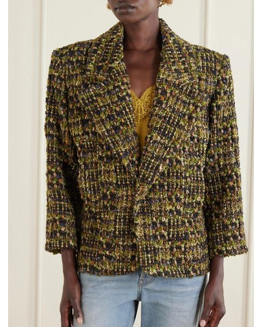 Saint Laurent Green Wool-Blend Bouclé Blazer