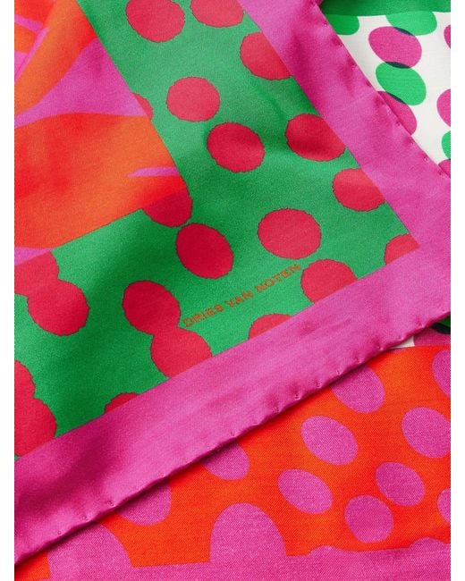 Dries Van Noten Pink Polka-Dot Printed Twill Scarf