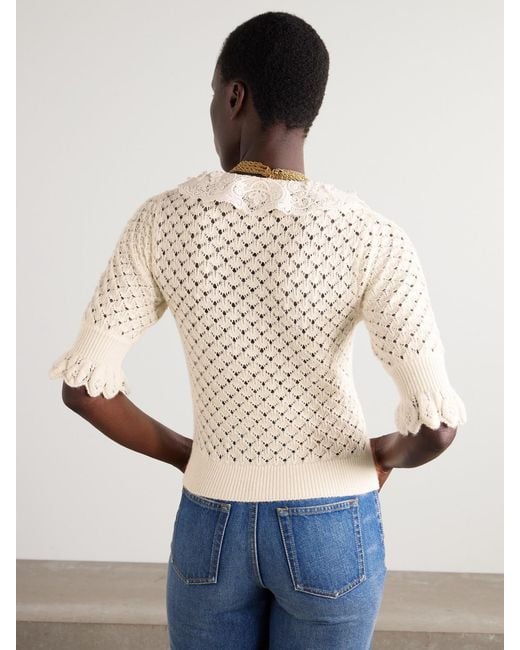 Chloé Natural Lace-Trimmed Cotton, Alpaca And Silk-Blend Polo Sweater