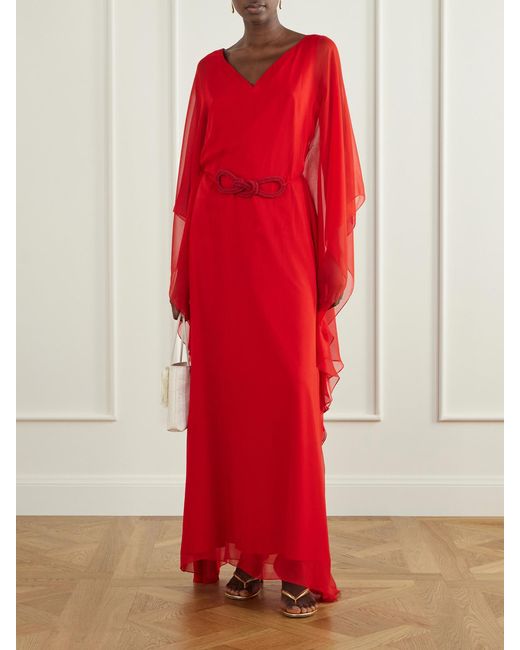 ANDRES OTALORA Red Gesto Continuo Silk-Chiffon Maxi Dress