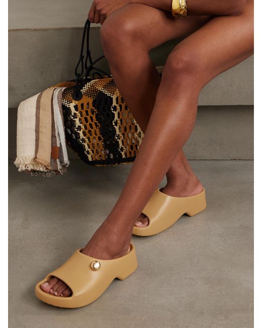 Loewe Brown Paula's Ibiza Foam Pebble Embellished Rubber Slides