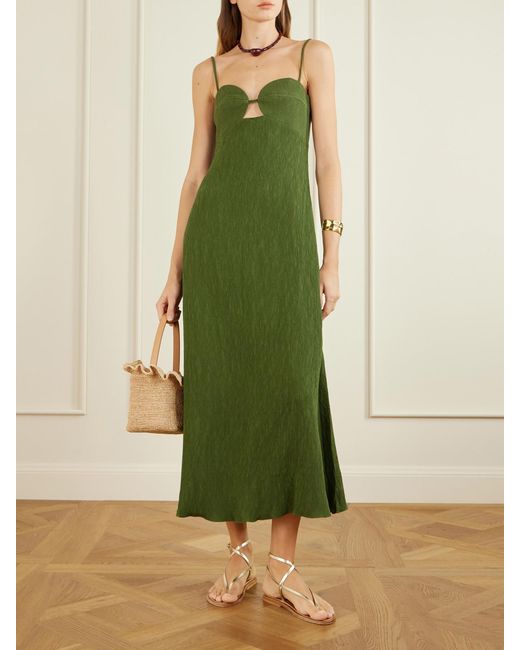 Johanna Ortiz Green Dream Spinner Crinkled-Crepe Midi Dress